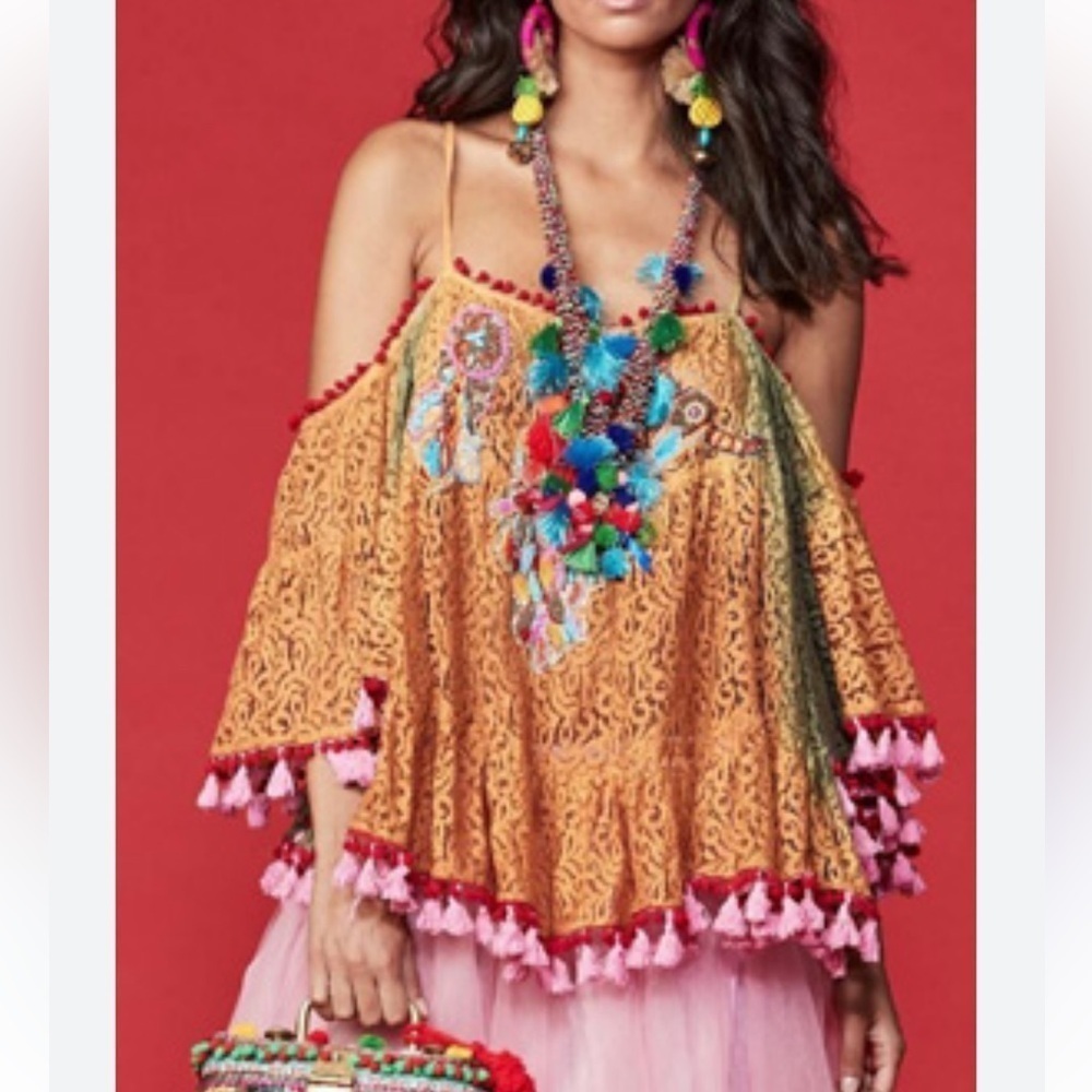 ANTICA SARTORIA Ombre Lace Beaded Tassle Southwestern Tunic NEW - Picture 10 of 15